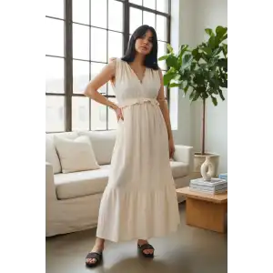 SELENE FIRFIRLI MÜSLİN ELBİSE / Naturel