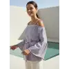 LİNET PAMUK DOKUMA ÇİZGİLİ BLUZ/ lila