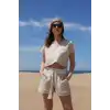 LAVANDA KETEN KARIŞIMLI BLUZ & ŞORT TAKIM