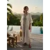 MONK BOHEM STİL TAHTA BASKILI KETEN KİMONO