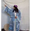 TOTEM DOKUMA JAKAR PAMUK KİMONO / MAVİ