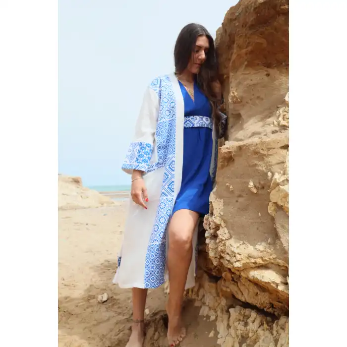 İZNİK BORDÜR DETAYLI MÜSLİN KAFTAN