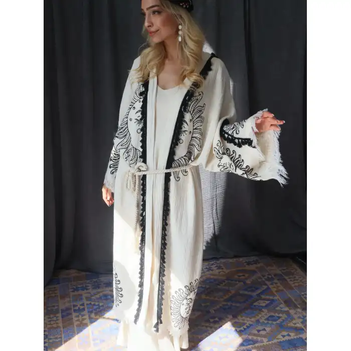 SHAMAN TAHTA BASKILI MÜSLİN KAFTAN