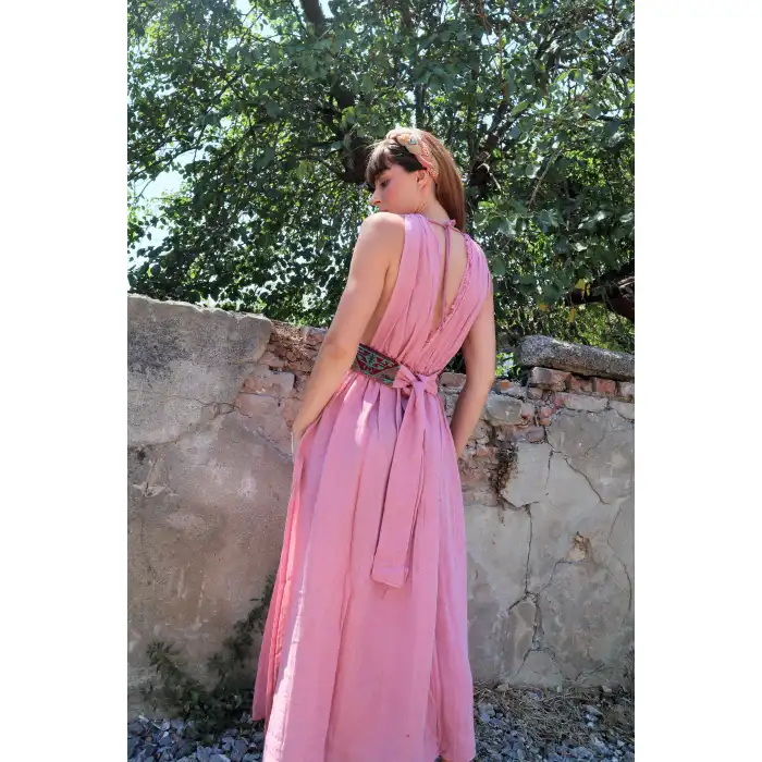 AZİZE BOHEM STİL MÜSLİN ELBİSE / Vintage Pembe
