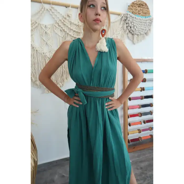 AZİZE BOHEM STİL MÜSLİN ELBİSE / Nefti