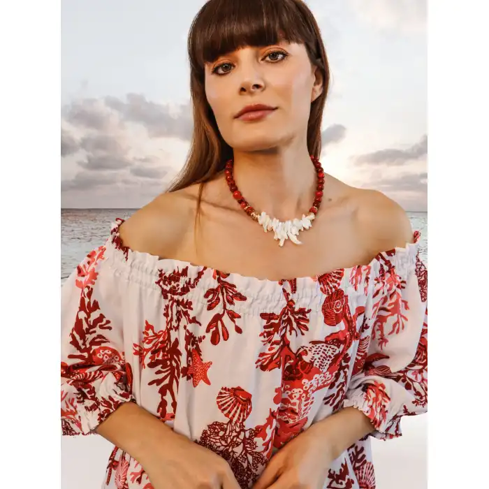 BALİ ETEĞİ BÜZGÜLÜ ELBİSE / Mercan