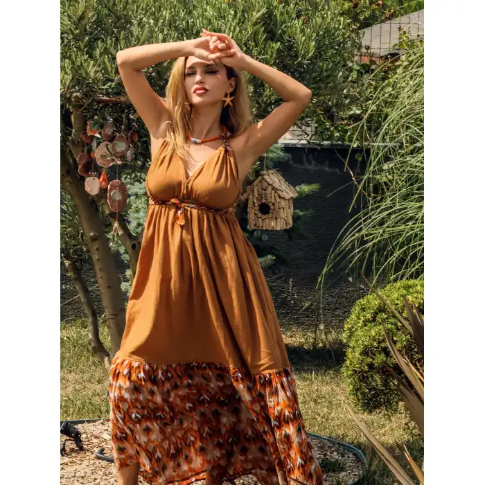 GAZELLE BOHO ÇİNGENE ELBİSE / Camel