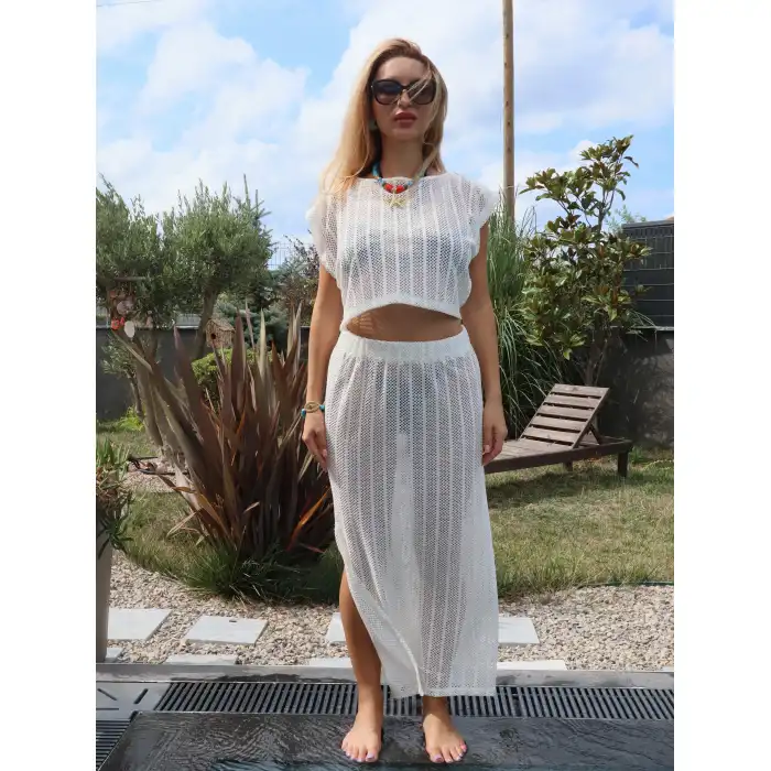 ÖRME FİLE BLUZ ETEK TAKIM