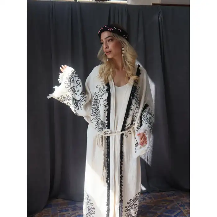 SHAMAN TAHTA BASKILI MÜSLİN KAFTAN