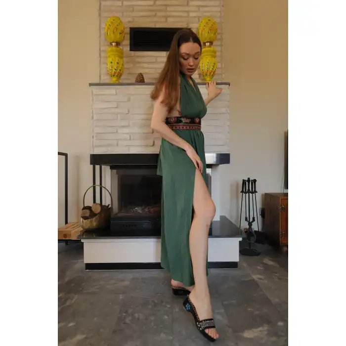 AZİZE BOHEM STİL MÜSLİN ELBİSE / Çağla