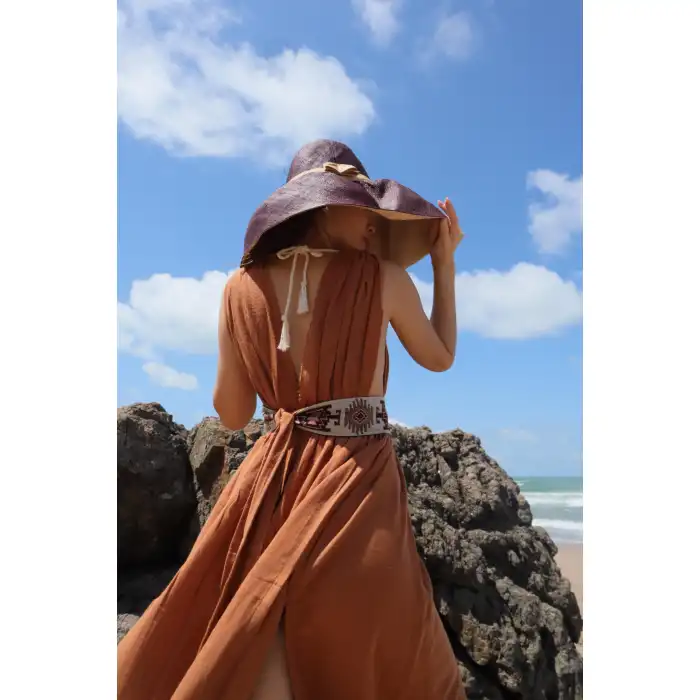 AZİZE BOHEM STİL MÜSLİN ELBİSE / Tarçın