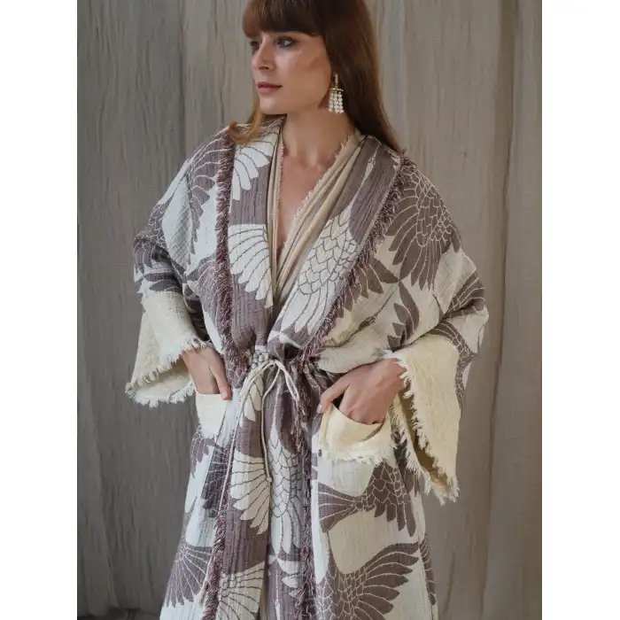 LAKLAKHAN JAKAR DOKUMA MÜSLİN KAFTAN