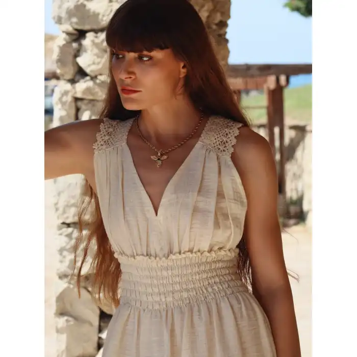 ZAMBAK SIRTI DANTEL DETAYLI ELBİSE