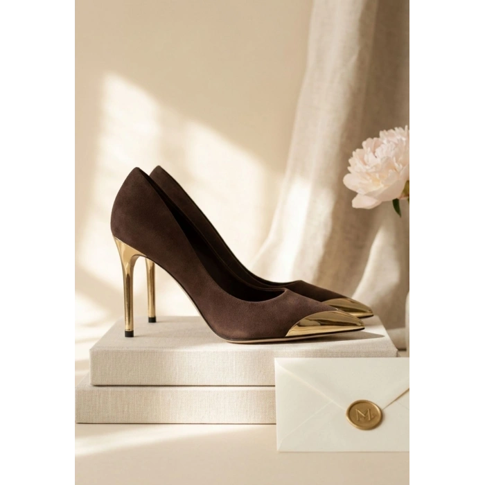 Alis Kahverengi Saten Stiletto Ayakkabı