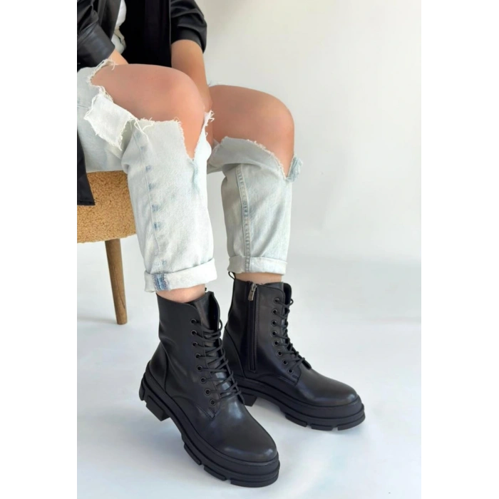 Allex Siyah Cilt Bağcıklı Bot