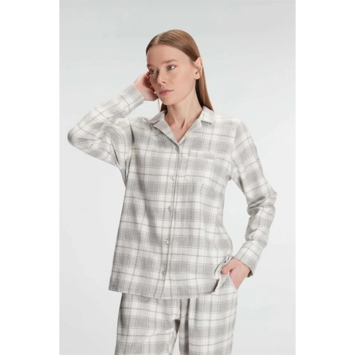 Kare Desenli Pamuklu Gömlek Pijama Takımı