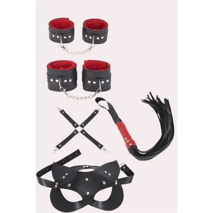 4lü Kol Bacak Kırbaç Maske Deri Aksesuar Set