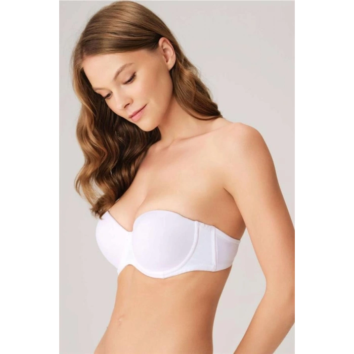 Balenli Destekli Dolgulu Askısız Straplez Günlük Klasik T-Shirt Sütyeni