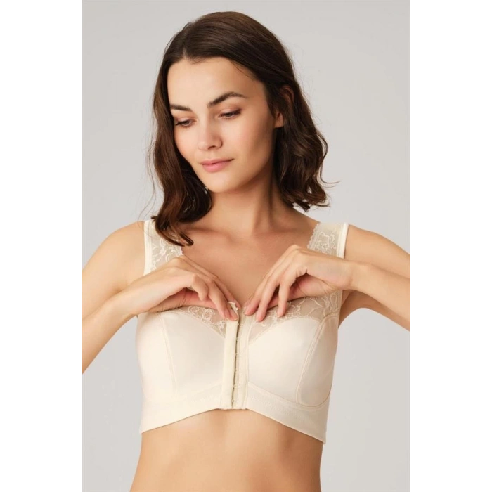 Balensiz Desteksiz Dolgusuz Geniş Askılı Toparlayıcı Önden Açılan Sırt Destekli Küçültücü Sütyen Ten