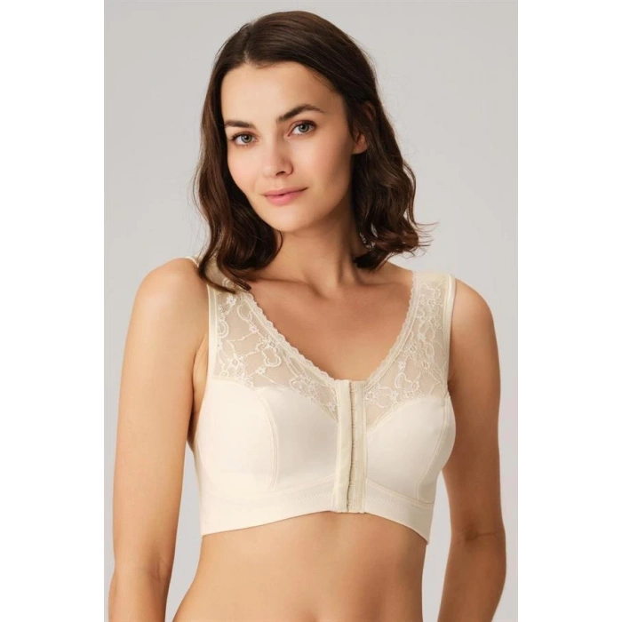 Balensiz Desteksiz Dolgusuz Geniş Askılı Toparlayıcı Önden Açılan Sırt Destekli Küçültücü Sütyen Ten