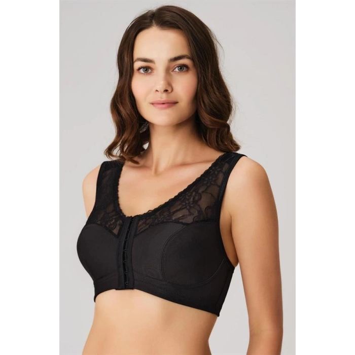 Balensiz Desteksiz Dolgusuz Geniş Askılı Toparlayıcı Önden Açılan Sırt Destekli Küçültücü Sütyen Siyah