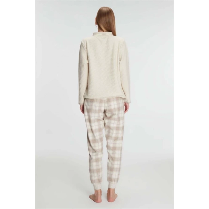 Fermuarlı Uzun Kol Sweatshirt Pantolon Takım Viskon ve Pamuklu Pijama Takımı