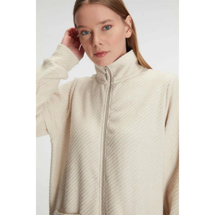 Fermuarlı Uzun Kol Sweatshirt Pantolon Takım Viskon ve Pamuklu Pijama Takımı