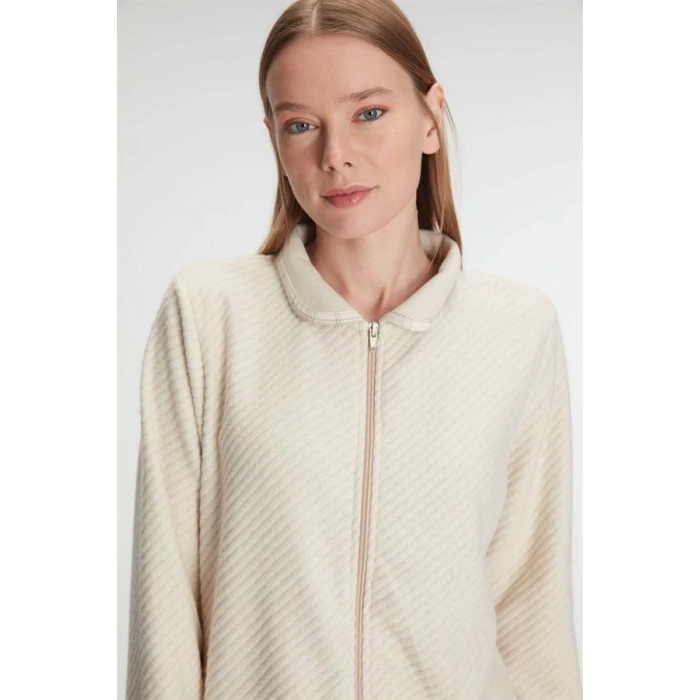 Fermuarlı Uzun Kol Sweatshirt Pantolon Takım Viskon ve Pamuklu Pijama Takımı