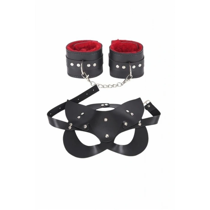 Maske Ve Kelepçe Deri Harness Fantezi Set