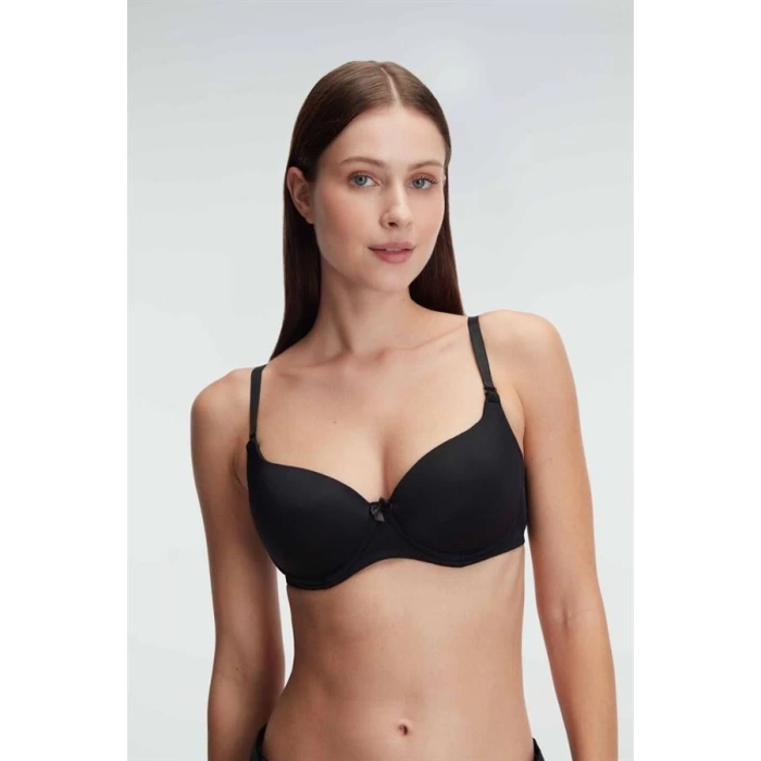 Siyah Balenli Desteksiz Dolgusuz Askıları Çıkabilen Günlük Klasik T-Shirt Sütyeni