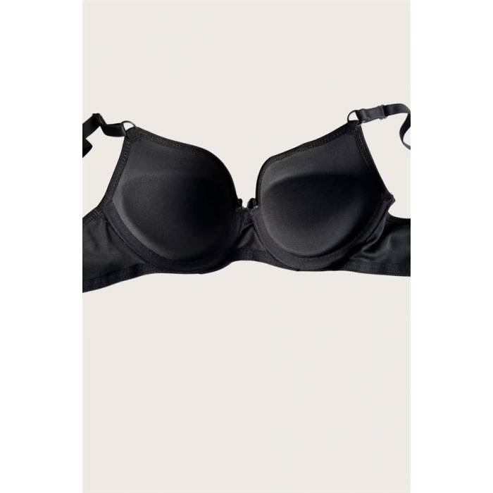 Siyah-Kırmızı 2li Mikro Kumaş Push Up Dolgulu Balenli Günlük Destekli Sütyen