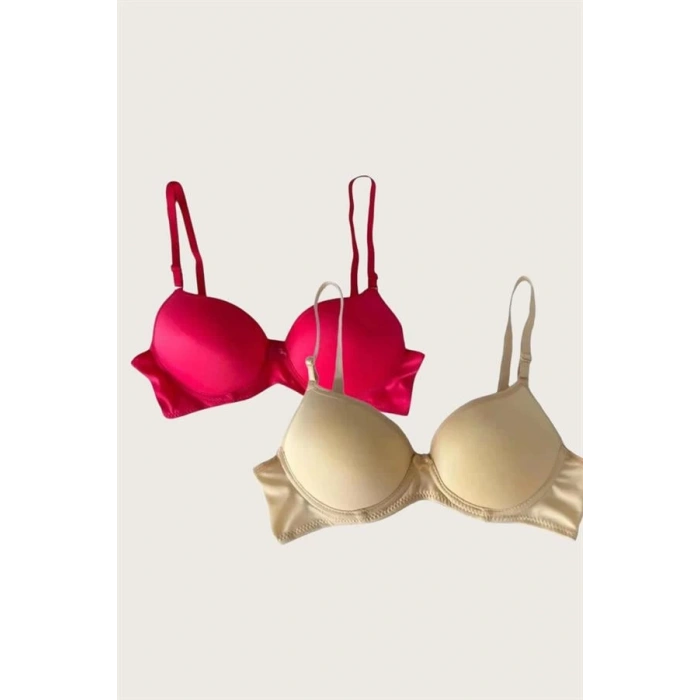 Ten-Kırmızı 2li Mikro Kumaş Push Up Dolgulu Balenli Günlük Destekli Sütyen