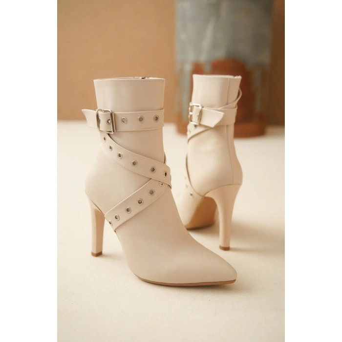 Atye Bej Cilt Topuklu Bot