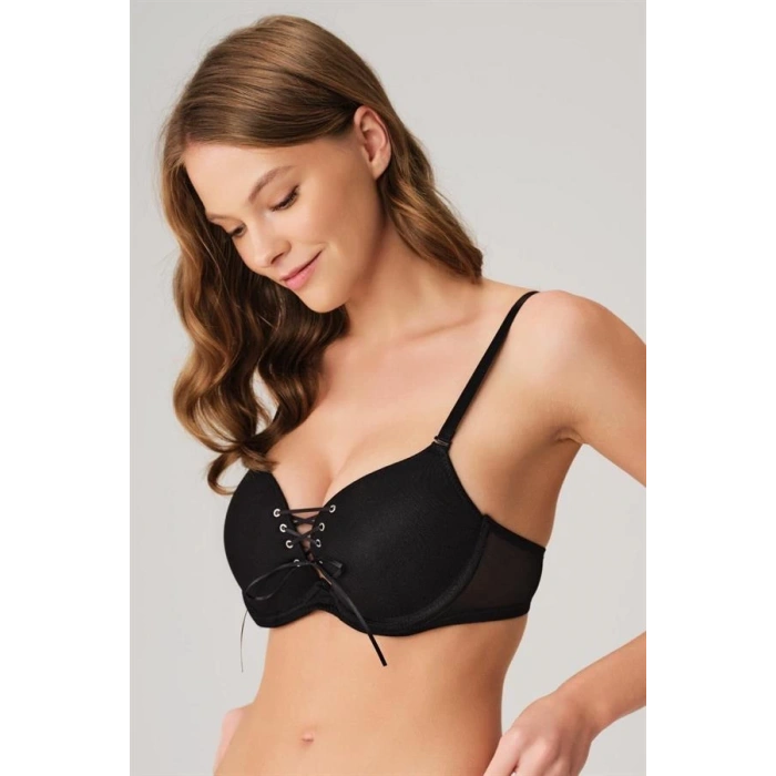 Balenli Destekli Dolgulu Askıları Çıkabilen Yaka Detaylı T-Shirt Sütyeni