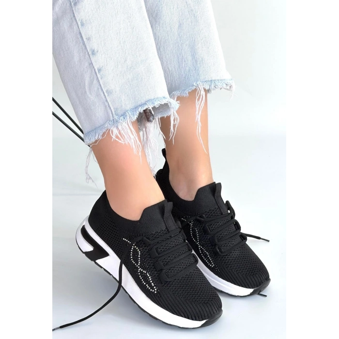 Belan Siyah Triko Bağcıklı Spor Ayakkabı