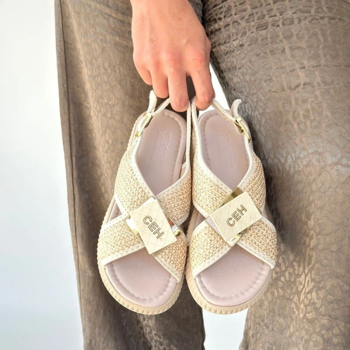 Cate Bej Hasır Cilt Sandalet