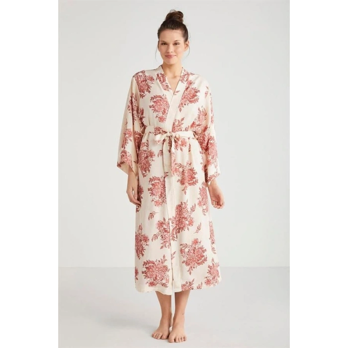 Catherines %100  Viskon Çiçek Desen 2li Sabahlık Gecelik Takımı