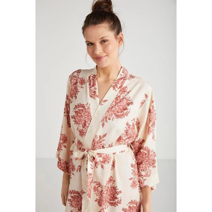 Catherines %100  Viskon Çiçek Desen 2li Sabahlık Gecelik Takımı