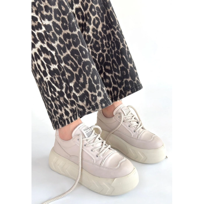 Emwa Bej Cilt Bağcıklı Spor Ayakkabı