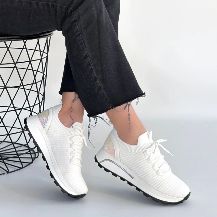 Feort Beyaz Triko Bağcıklı Spor Ayakkabı