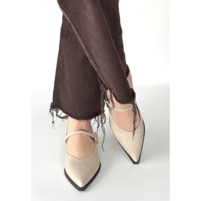 Galye Bej Cilt Topuklu Ayakkabı