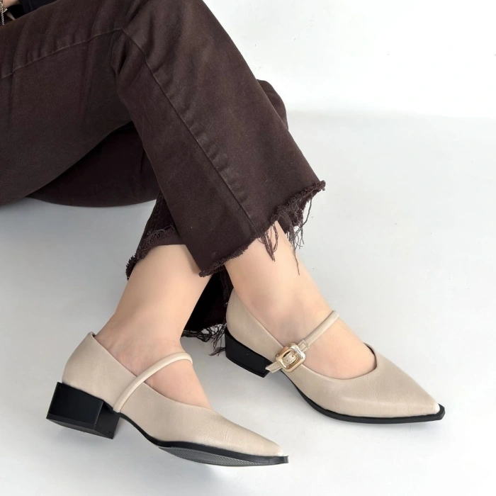 Galye Bej Cilt Topuklu Ayakkabı