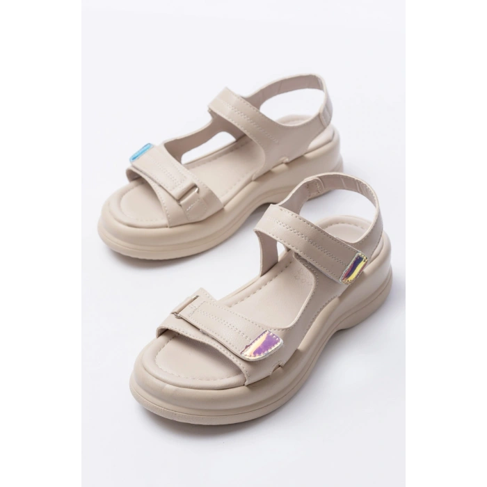 Ginya Bej Cilt Cırt Cırtlı Sandalet