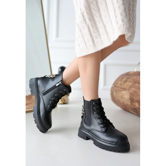 Harte Siyah Cilt Bağcıklı Bot