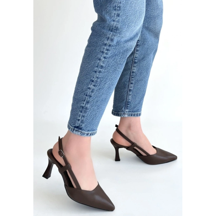 Hoost Kahverengi Cilt Topuklu Ayakkabı