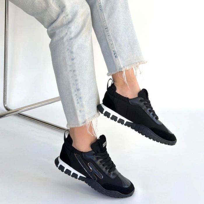 Huer Siyah Nubuk Bağcıklı Spor Ayakkabı