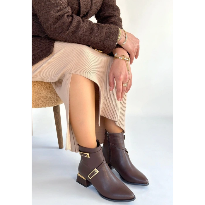 İnay Kahverengi Cilt Topuklu Bot