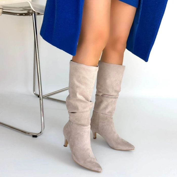 İwon Bej Süet Körüklü Çizme