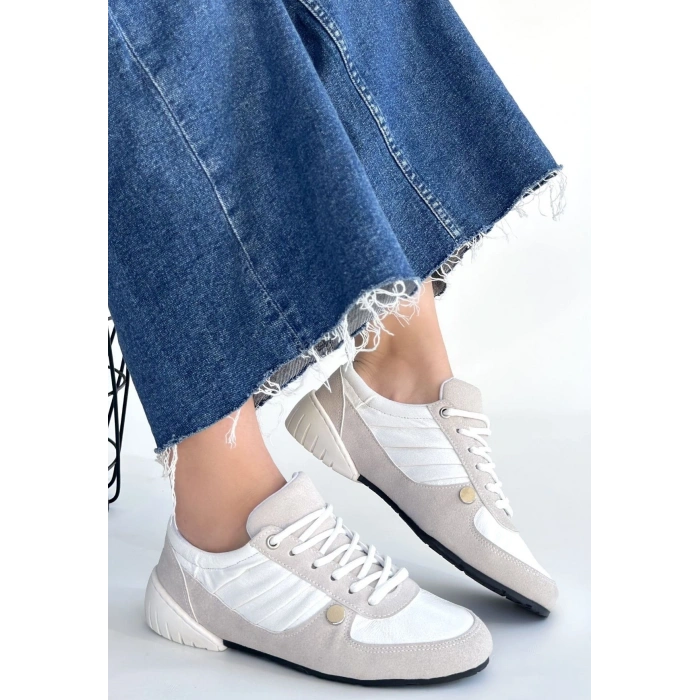 Jawen Gri Nubuk Beyaz Detaylı Spor Ayakkabı