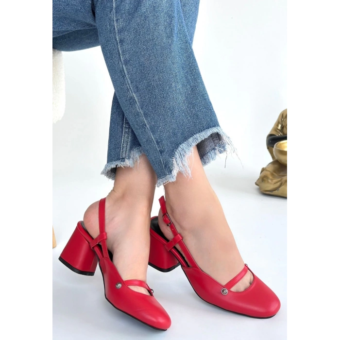 Jecci Kırmızı Cilt Topuklu Ayakkabı